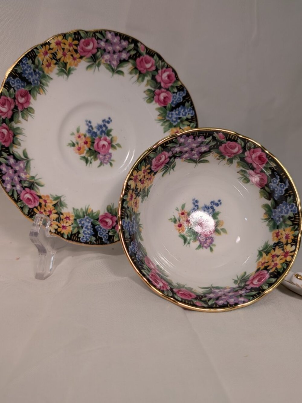 Vintage Paragon Old English Garden Teacup Saucer Fine Bone China England